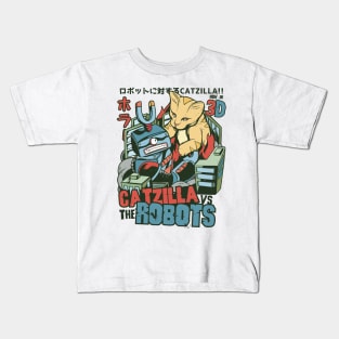 Catzilla v Robots Kids T-Shirt